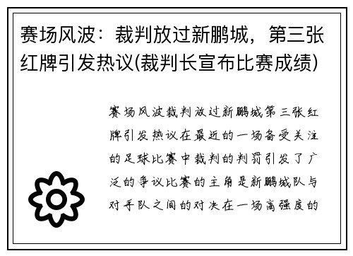 赛场风波：裁判放过新鹏城，第三张红牌引发热议(裁判长宣布比赛成绩)