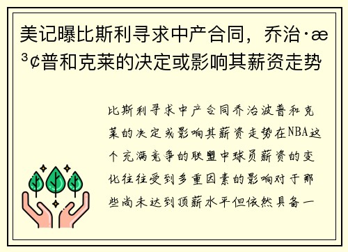 美记曝比斯利寻求中产合同，乔治·波普和克莱的决定或影响其薪资走势